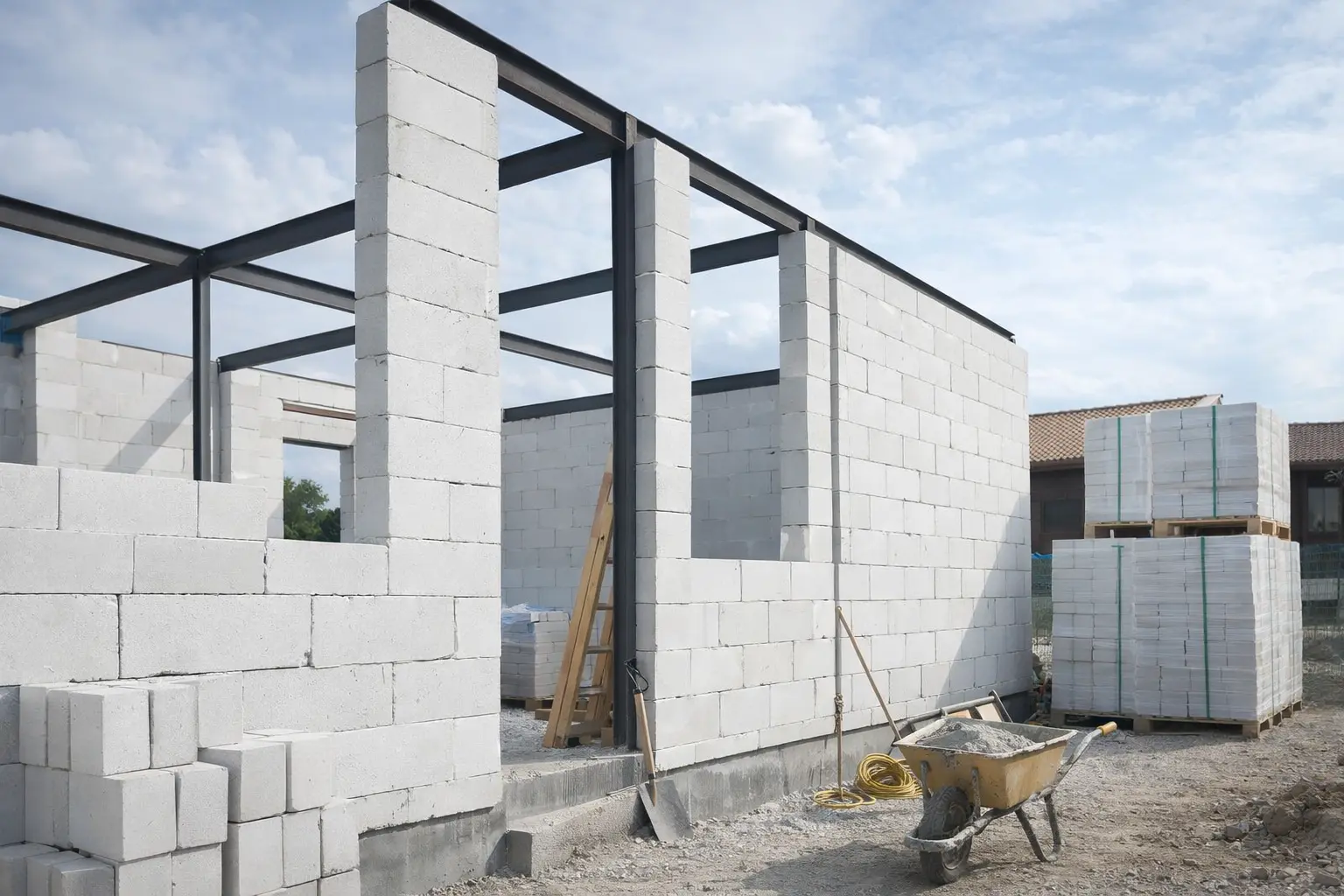 Construction with light concrete blocks